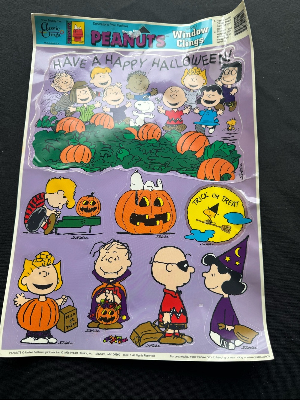 Vintage 1998 Peanuts Halloween Window Clings Snoopy Charlie Brown